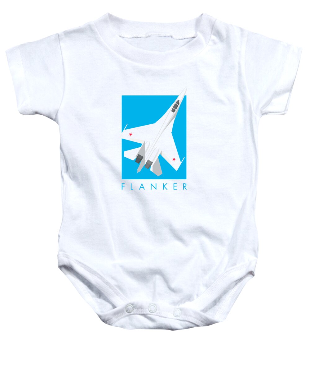 Jet Baby Onesie featuring the digital art Su-27 Flanker Fighter Jet Aircraft - Cyan by Organic Synthesis