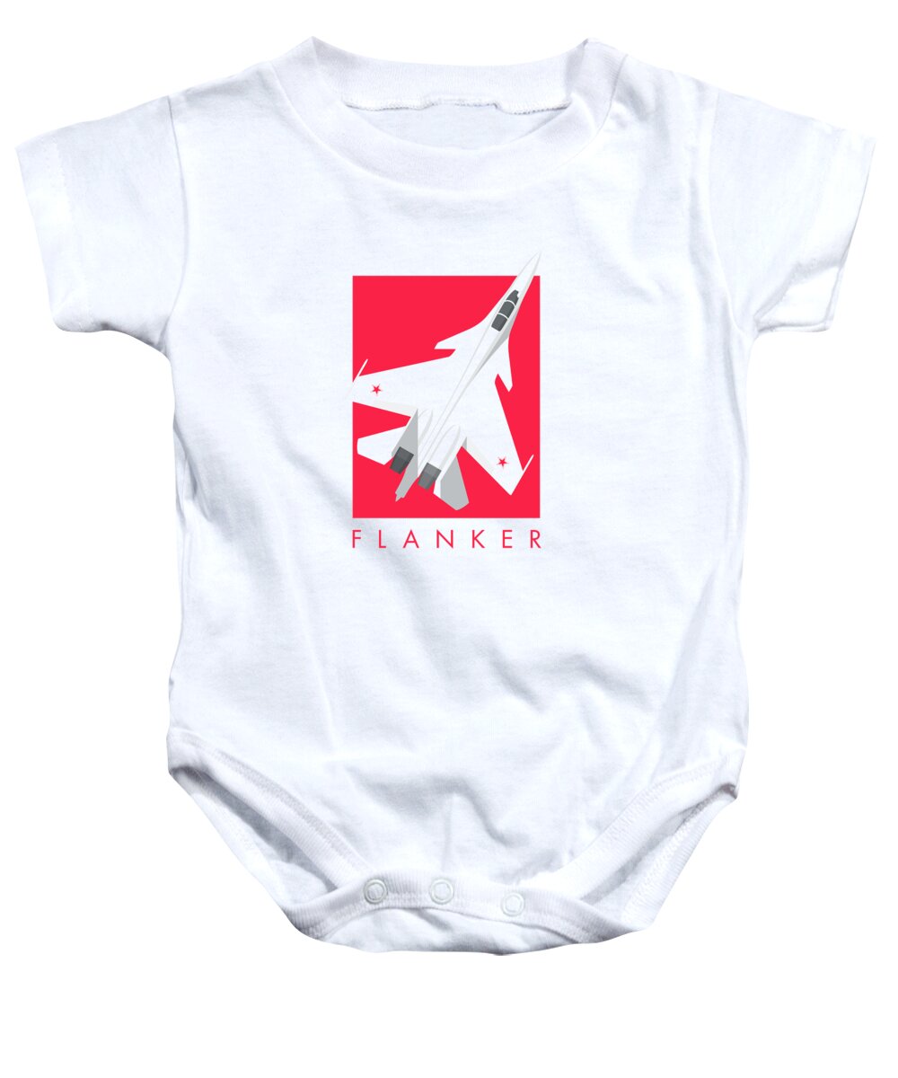 Jet Baby Onesie featuring the digital art Su-30 Flanker Fighter Jet Aircraft - Crimson by Organic Synthesis