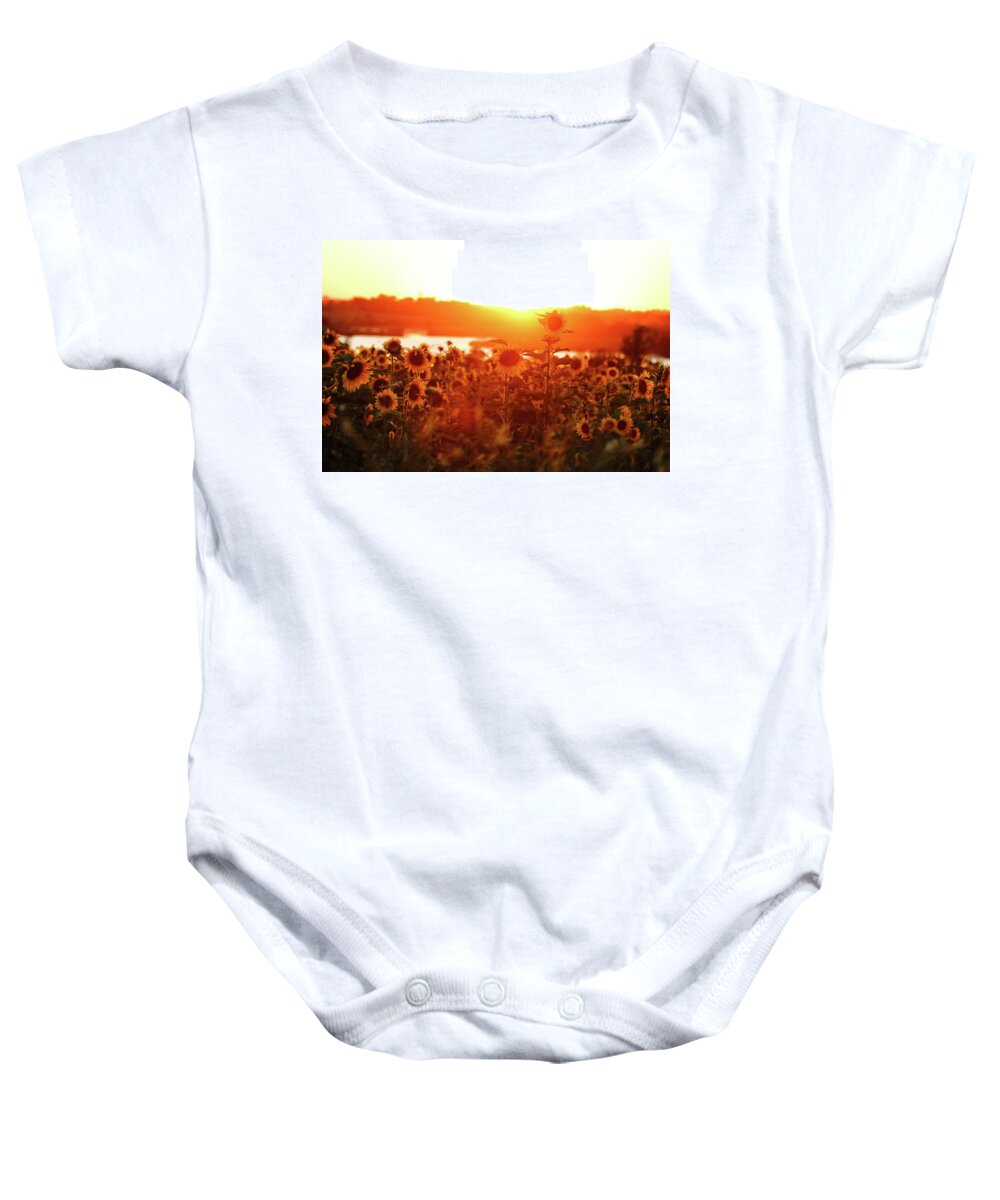 Summer Baby Onesie featuring the photograph Sunflower Sunset by Lens Art Photography By Larry Trager