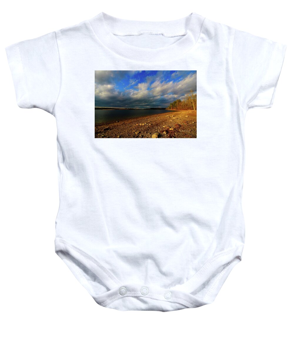 Landscape Baby Onesie featuring the photograph Sunny Shore by Mary Walchuck