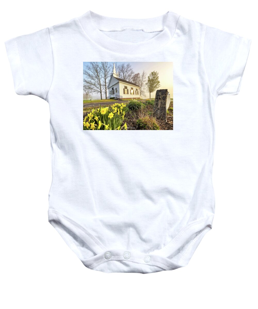  Baby Onesie featuring the photograph Sunrise at Walnut Grove Baptist Church by John Gisis