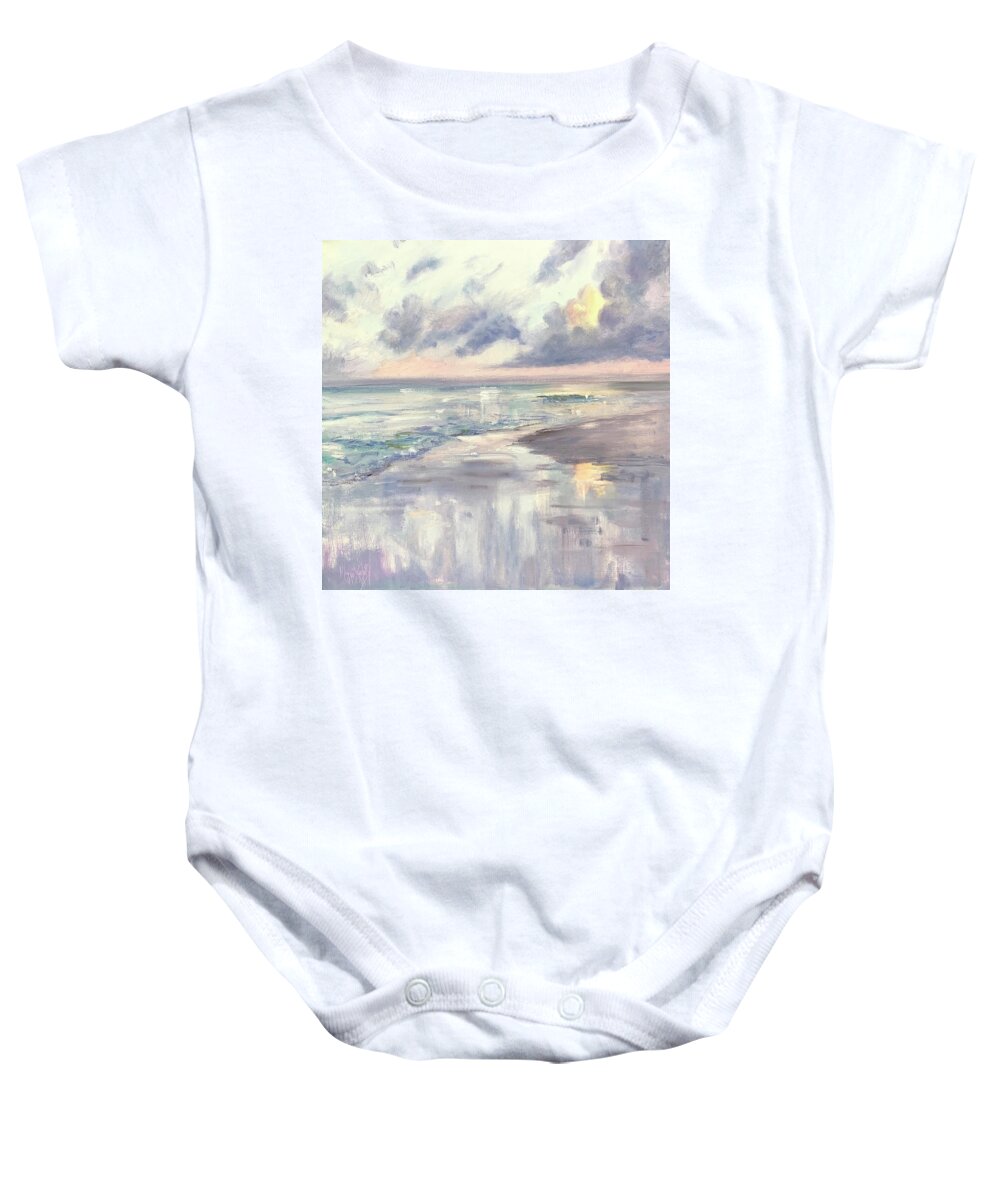 Sanibel Beach Painting Baby Onesie featuring the painting Sunset and Slippery Sand by Maggii Sarfaty