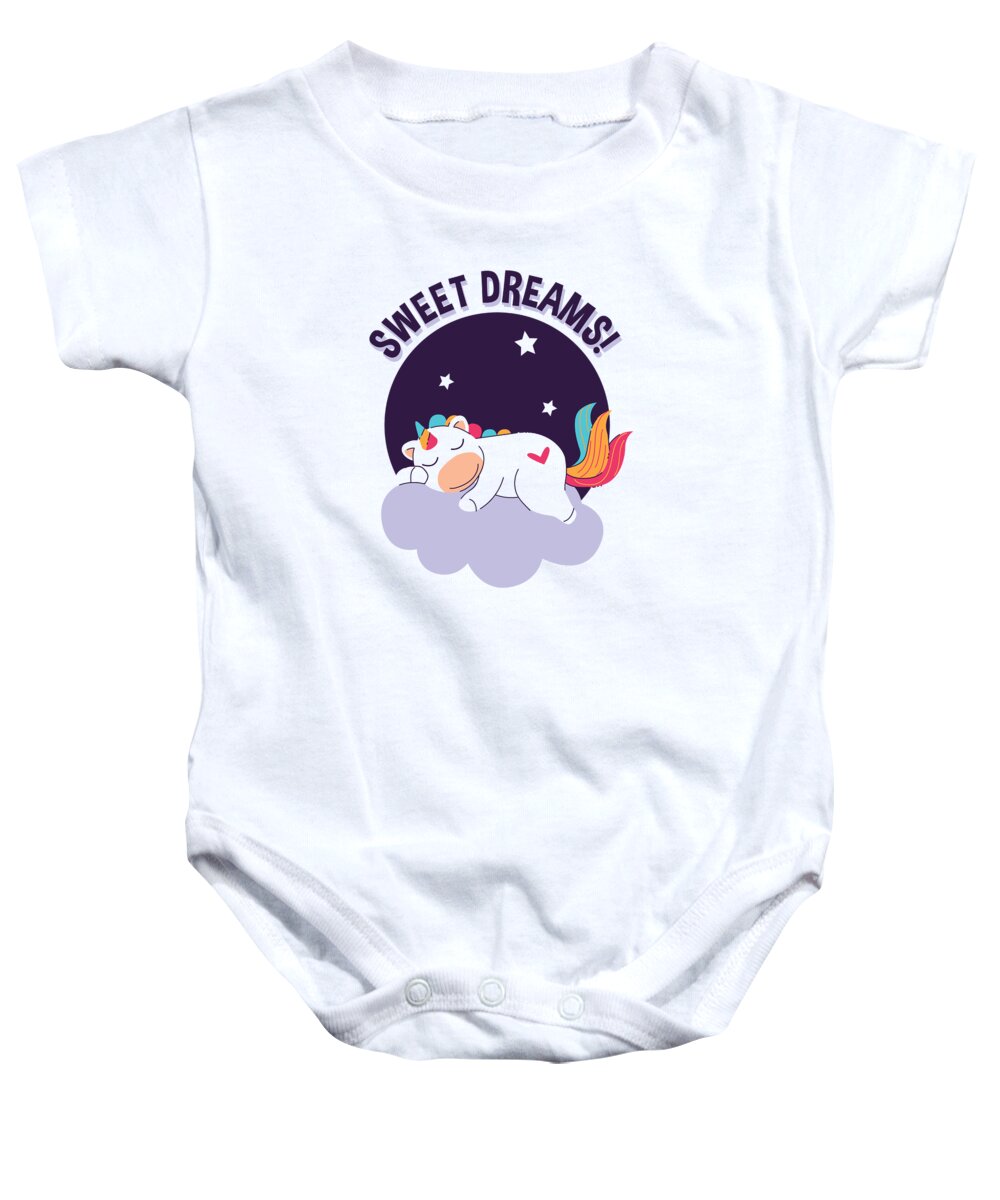 Adorable Baby Onesie featuring the digital art Sweet Dreams Sleeping Unicorn by Jacob Zelazny