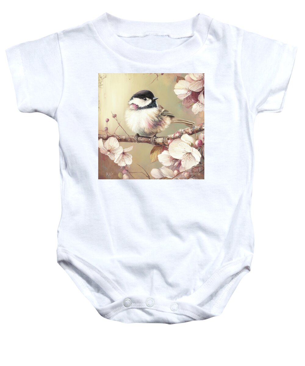 Chickadee Baby Onesie featuring the painting Sweet Spring Chickadee by Tina LeCour