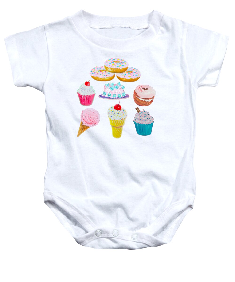 Ice Cream Baby Onesie featuring the painting Sweets and Treats and all things Nice by Jan Matson