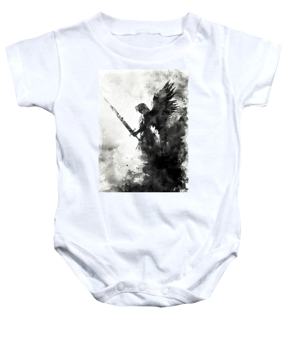 Religion Baby Onesie featuring the painting Sword of Celestial Valor, 06 by AM FineArtPrints