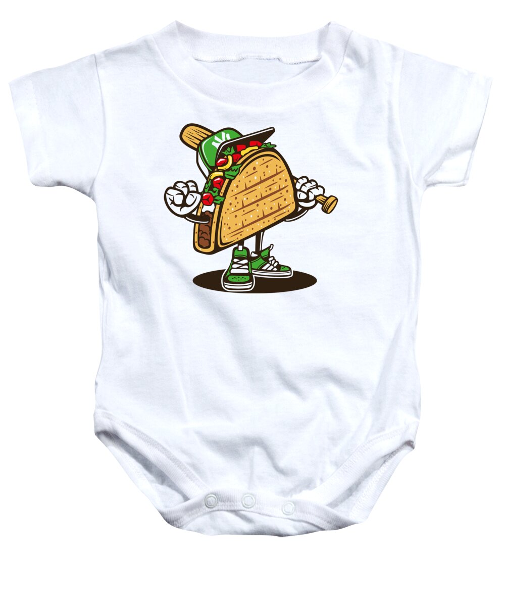 Taco Baby Onesie featuring the digital art Taco Loves Baseball by Long Shot