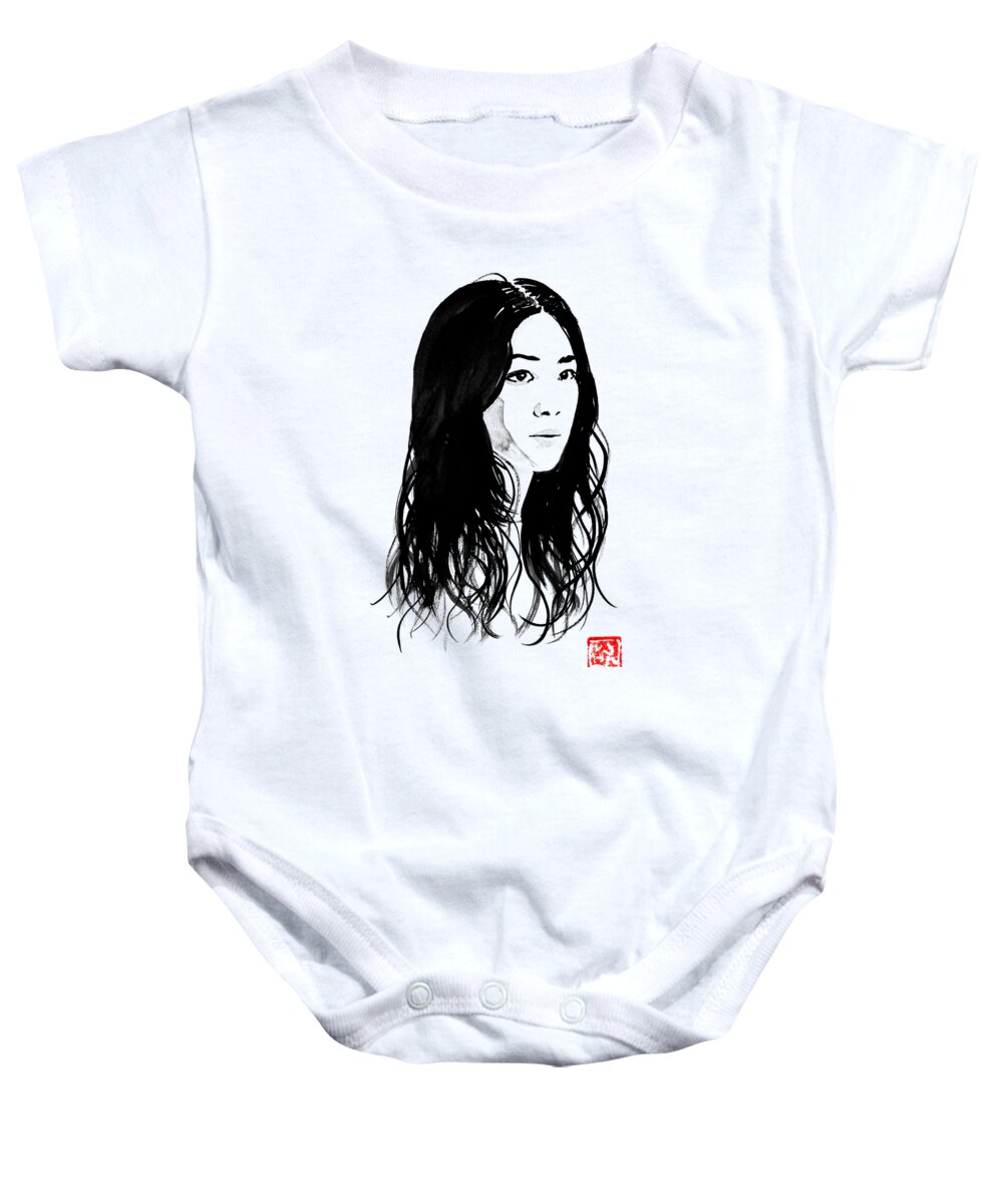 Sumie Baby Onesie featuring the drawing Tang Wei by Pechane Sumie