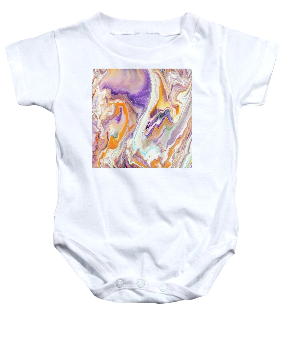 Abstract Baby Onesie featuring the mixed media Tangerine Dreams by Debra Lyons