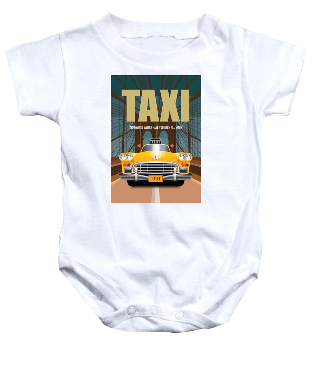 Movie Poster Baby Onesie featuring the digital art Taxi TV Series Poster by Movie Poster Boy