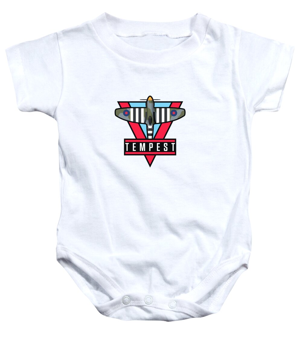 Aircraft Baby Onesie featuring the digital art Tempest WWII Fighter Aircraft - Grey by Organic Synthesis
