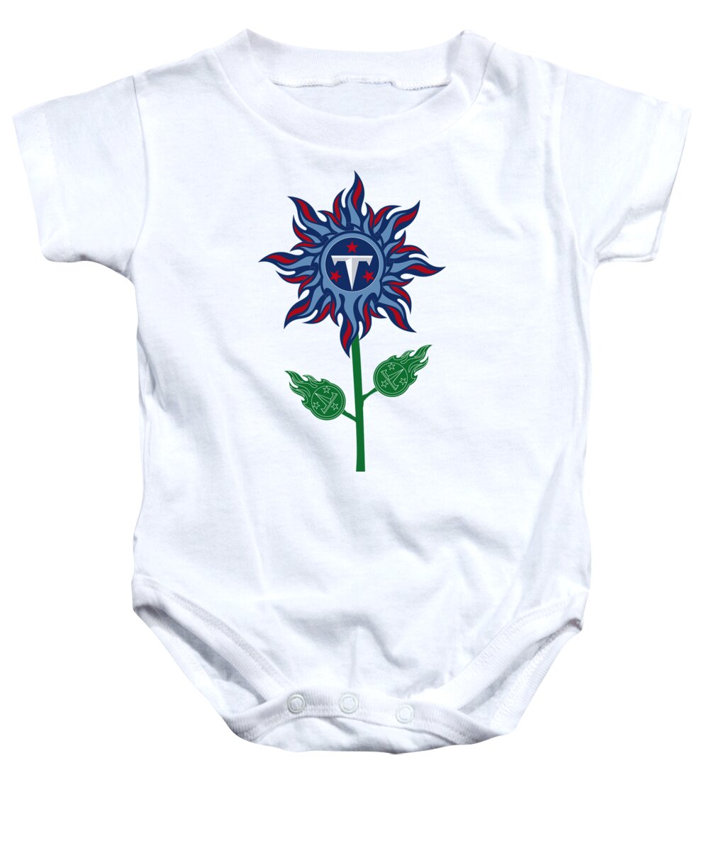 Nfl Baby Onesie featuring the mixed media Tennessee Titans - NFL Football Team Logo Flower Art by Steven Shaver
