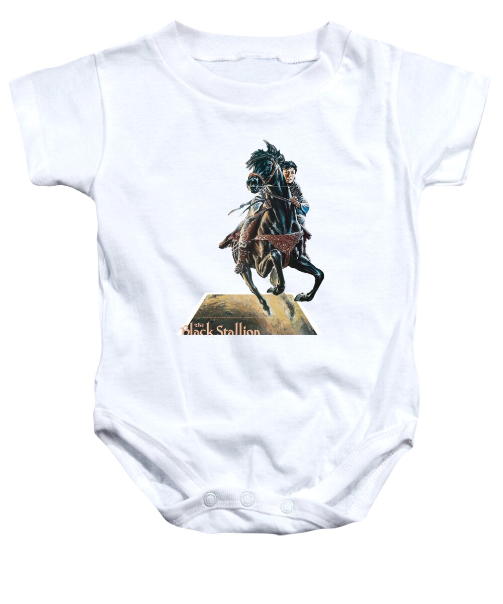 Black Baby Onesie featuring the mixed media ''The Black Stallion Returns'', 1979 - 3d movie poster by Movie World Posters