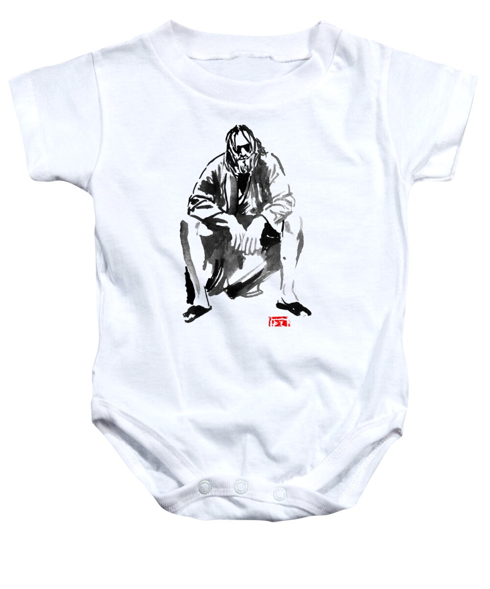 The Dude Baby Onesie featuring the drawing The Dude 03 by Pechane Sumie