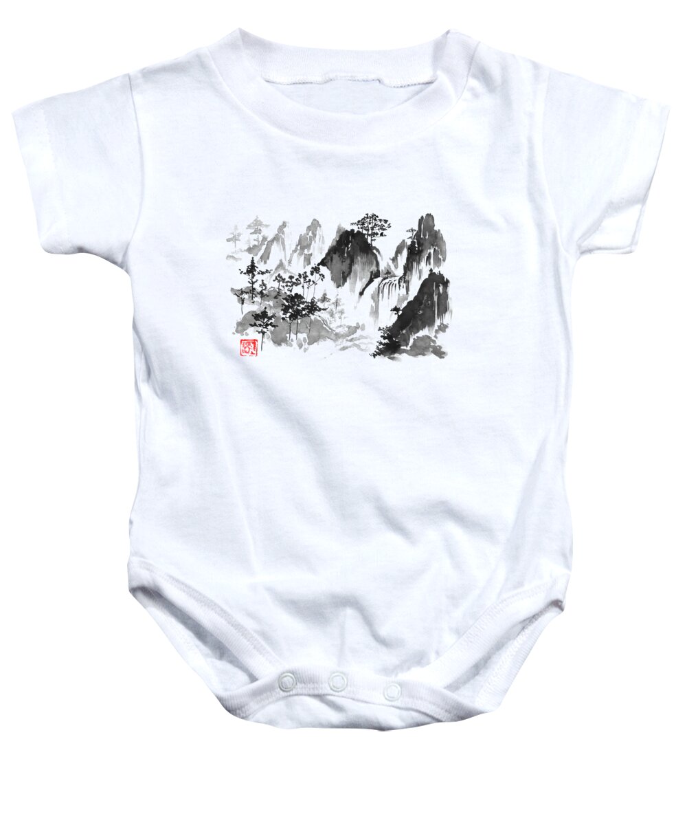 Fall Baby Onesie featuring the drawing The Fall by Pechane Sumie