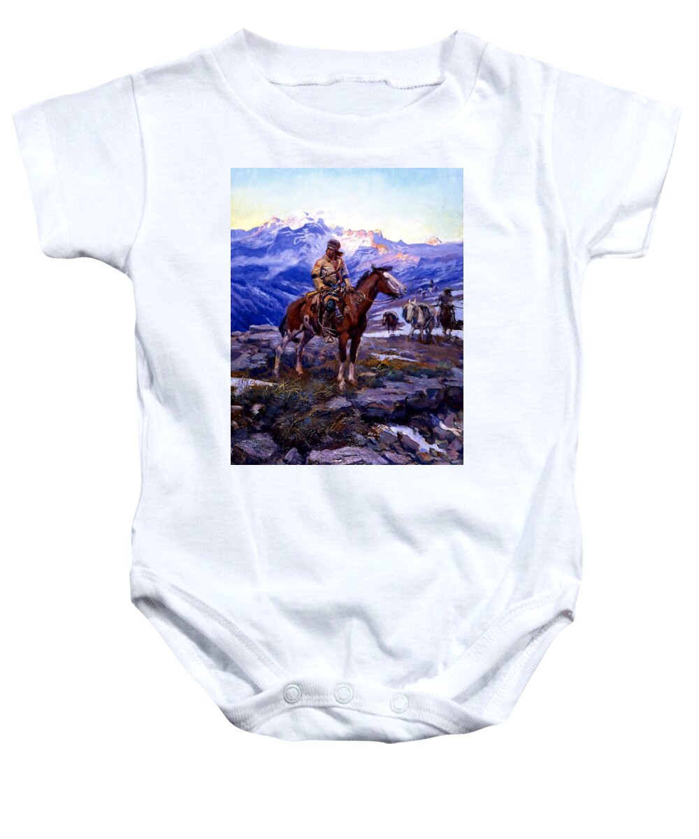 “charles Russell” Baby Onesie featuring the digital art The Free Trappers Western Art by Patricia Keith