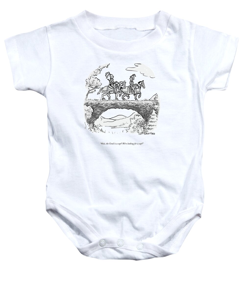 Wait Baby Onesie featuring the drawing The Grail Is A Cup by Will Santino