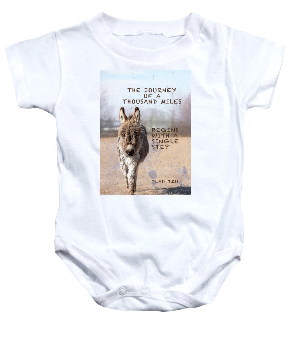 Donkey Baby Onesie featuring the photograph The Journey Of A Thousand Miles by Jennifer Grossnickle