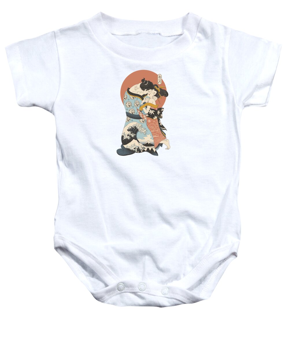 Kiss Baby Onesie featuring the digital art The Kiss Ukiyo-e by Vincent Trinidad