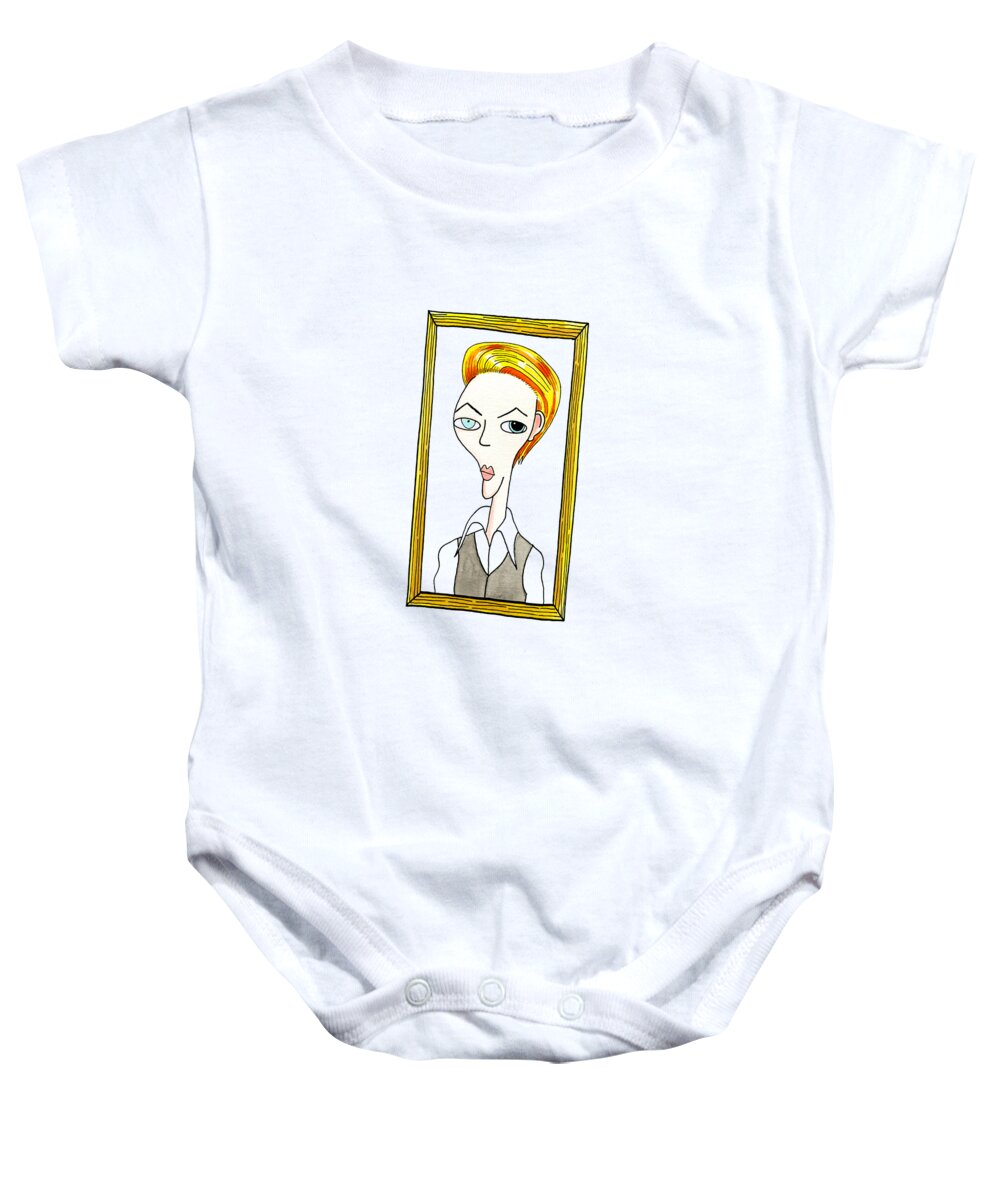 Bowie Baby Onesie featuring the drawing The Thin White Duke by Andrew Hitchen