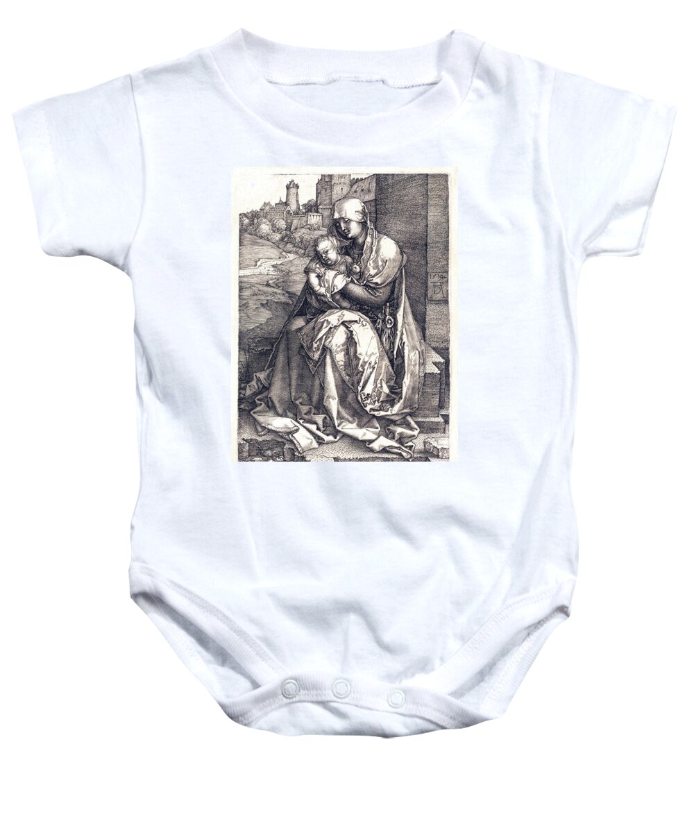 Virgin Baby Onesie featuring the drawing The Virgin and Child by Long Shot