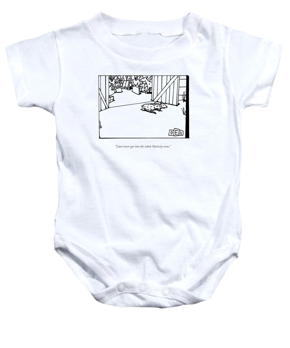 “i Just Never Got Into The Whole Nativity Scene.” Baby Onesie featuring the drawing The Whole Nativity Scene by Bruce Eric Kaplan