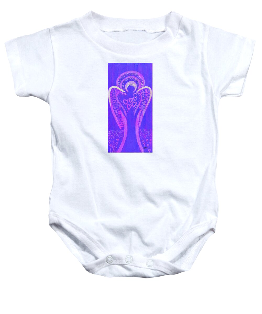 Angel Baby Onesie featuring the painting This Angel Loves Purple by Corinne Carroll