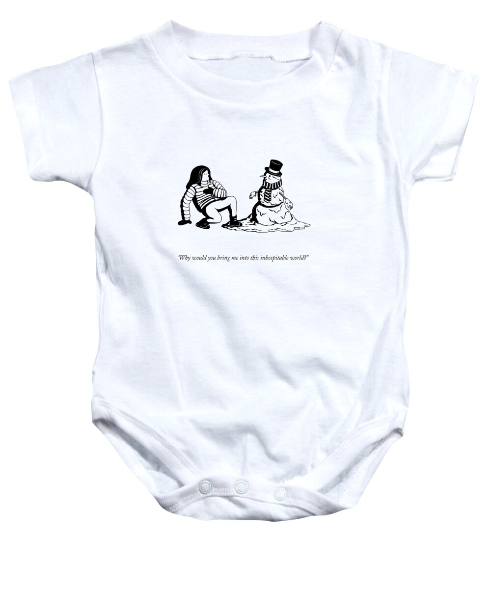 Why Would You Bring Me Into This Inhospitable World? Baby Onesie featuring the drawing This Inhospitable World by Suerynn Lee