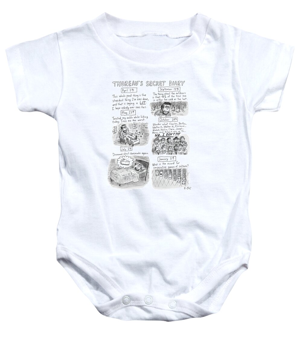 Captionless Baby Onesie featuring the drawing Thoreaus Secret Diary by Roz Chast
