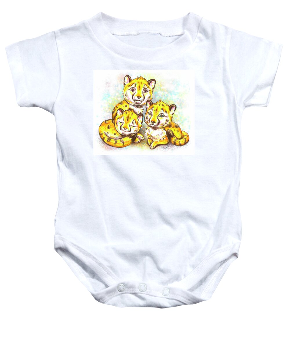 Cartoon Baby Onesie featuring the drawing Three Little Cheetahs by Sipporah Art and Illustration
