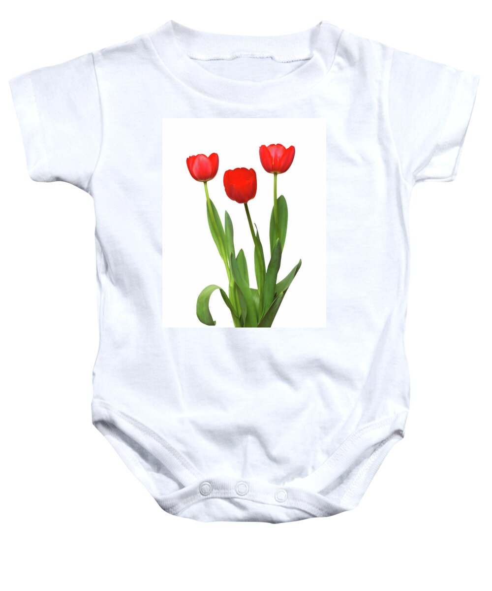 Flowers Baby Onesie featuring the photograph Three Red Tulip Bunch by Mikhail Kokhanchikov