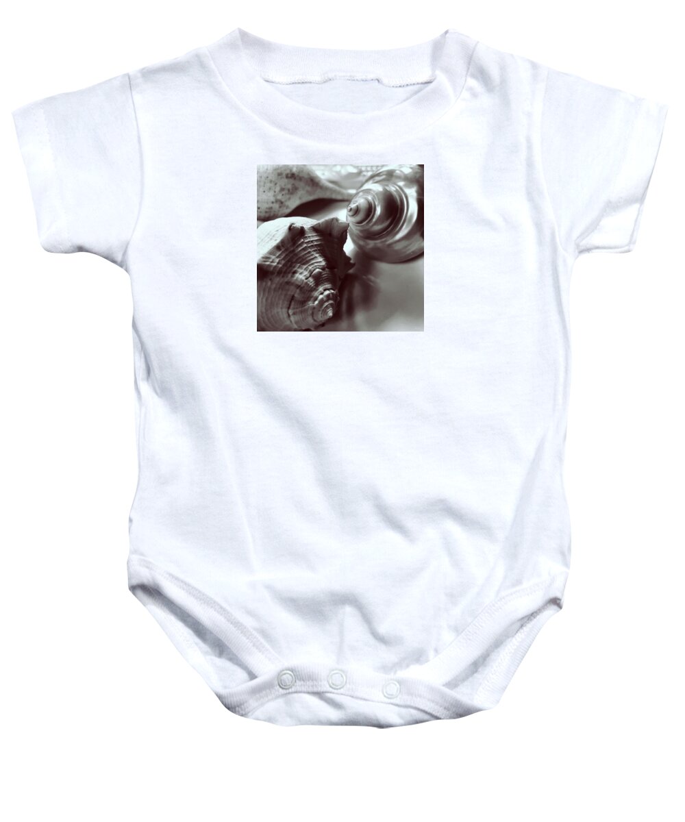 Monochrome Baby Onesie featuring the photograph Three Seashells Darker by Joy Sussman