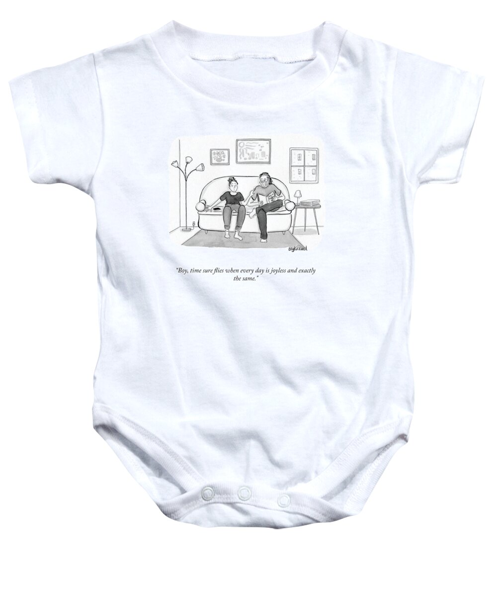 Boy Baby Onesie featuring the drawing Time Sure Flies by Amy Kurzweil
