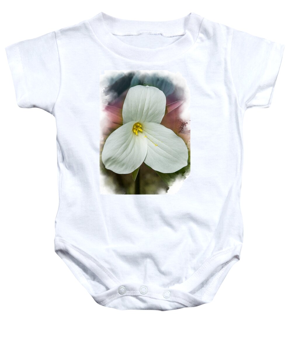 Spring Baby Onesie featuring the mixed media Trillium by Moira Law
