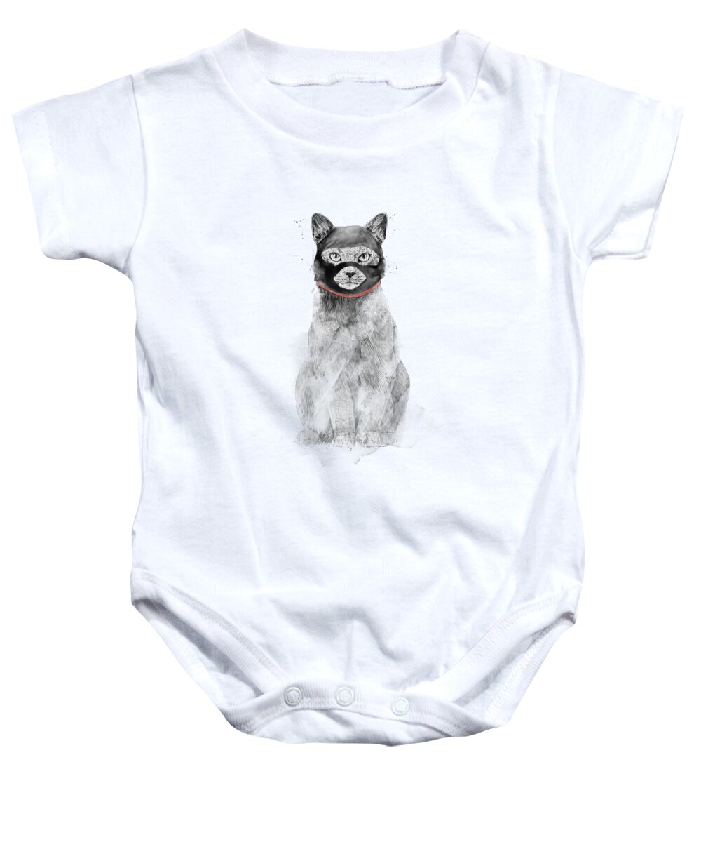 Cat Baby Onesie featuring the drawing Masked cat by Balazs Solti