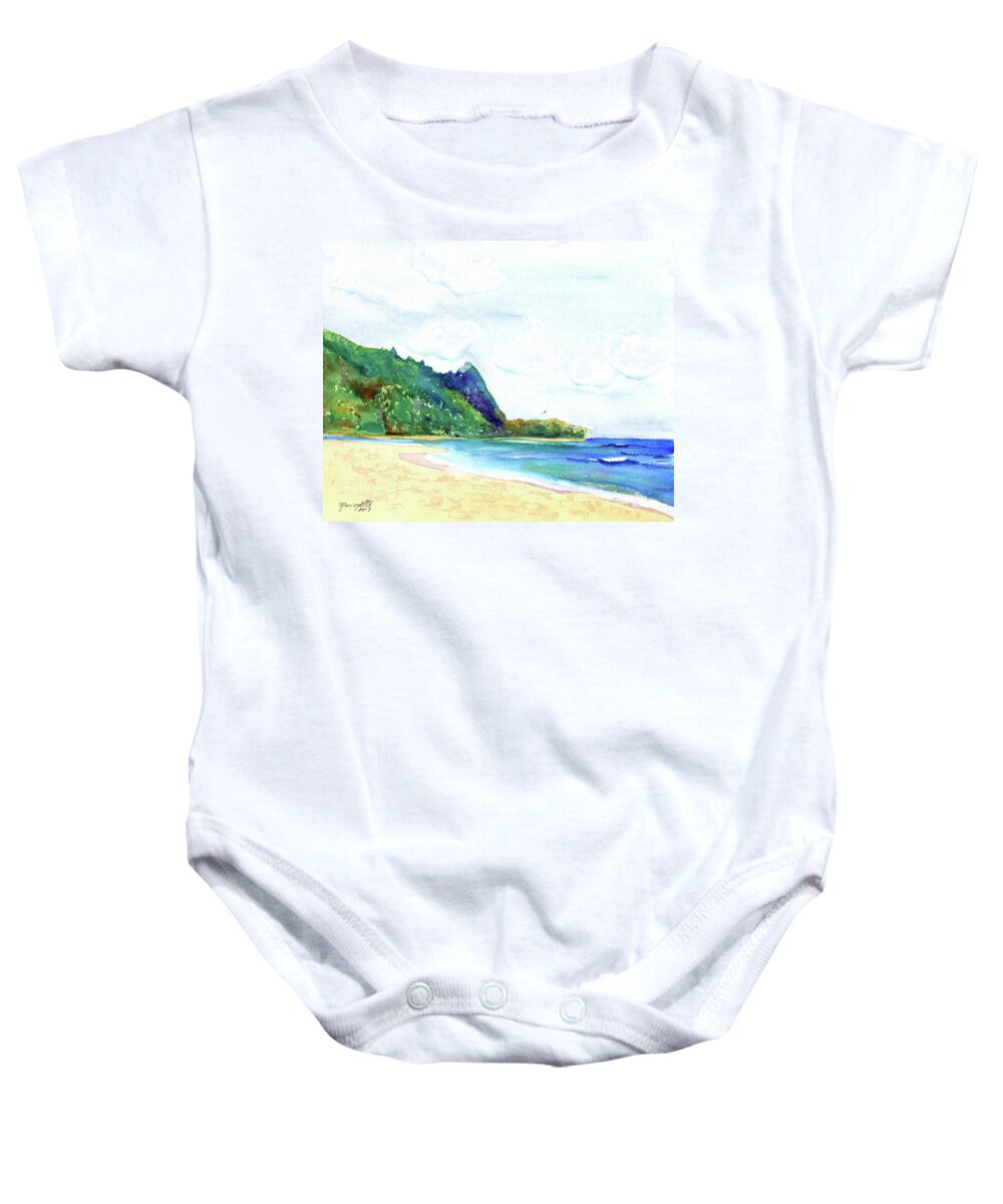 Finding Ohana Baby Onesie featuring the painting Tunnels Beach 2 by Marionette Taboniar