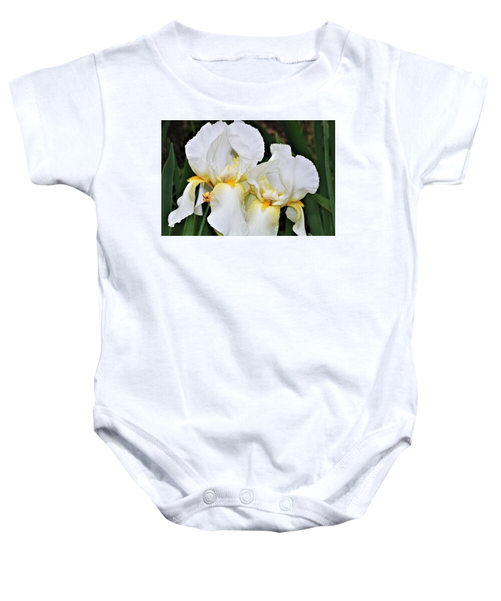 Nature Baby Onesie featuring the photograph Two White Bearded Iris by Sheila Brown