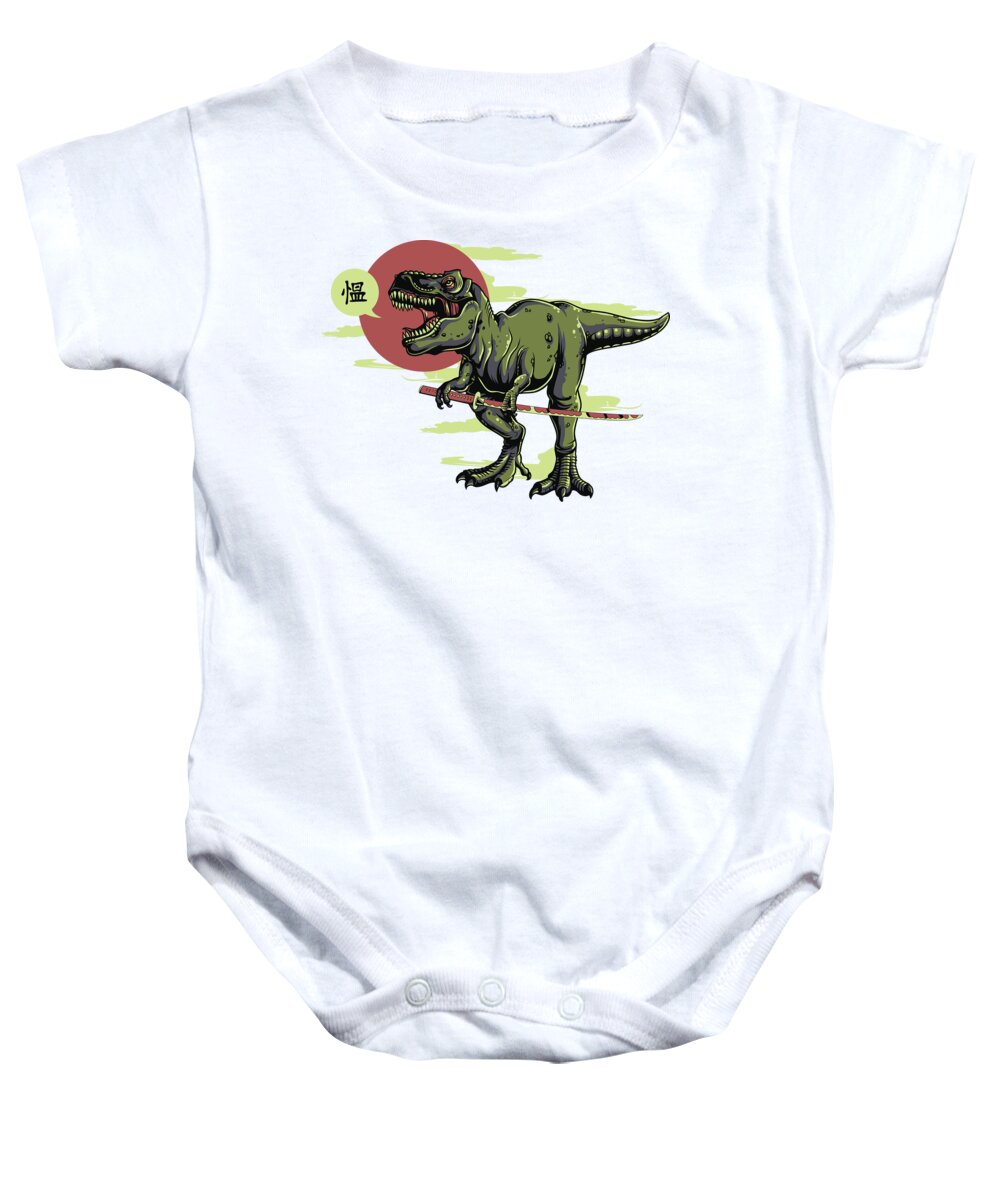 Dinosaur Baby Onesie featuring the digital art Tyrannosaurus Rex Katana by Jacob Zelazny