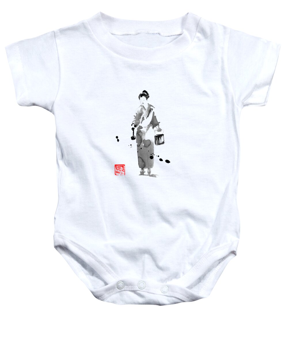 Sumie Baby Onesie featuring the drawing Uchimizu 2 by Pechane Sumie