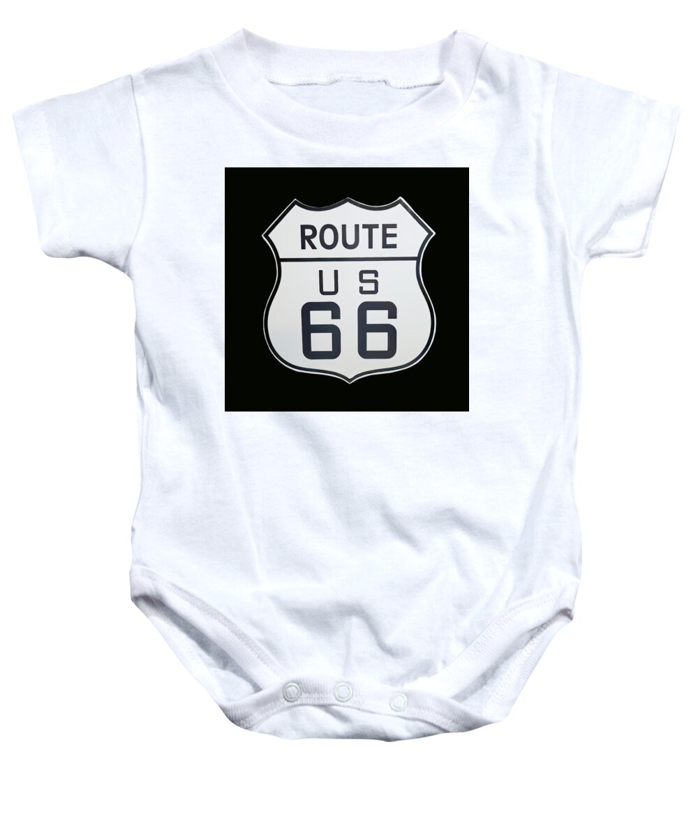 Us Rt 66 Baby Onesie featuring the photograph US Rt 66 Sign by Flees Photos