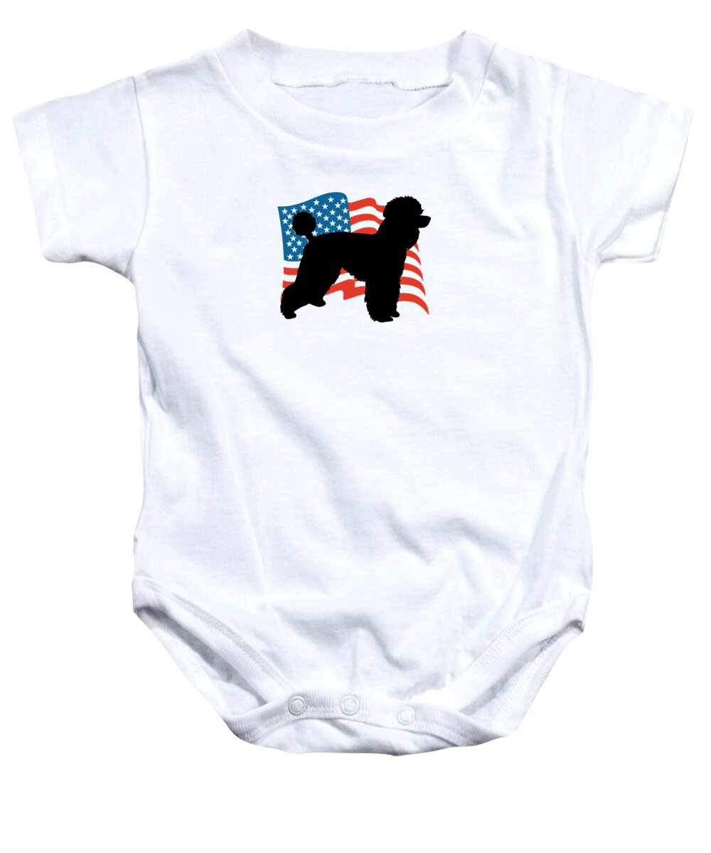 Poodle Baby Onesie featuring the digital art USA Poodle Patriotic Dog American Flag by Jacob Zelazny