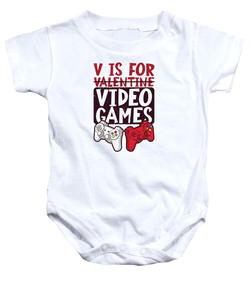 Video Game Baby Onesie featuring the digital art V Is For Video Games Valentines Day Gamer Gaming by Toms Tee Store