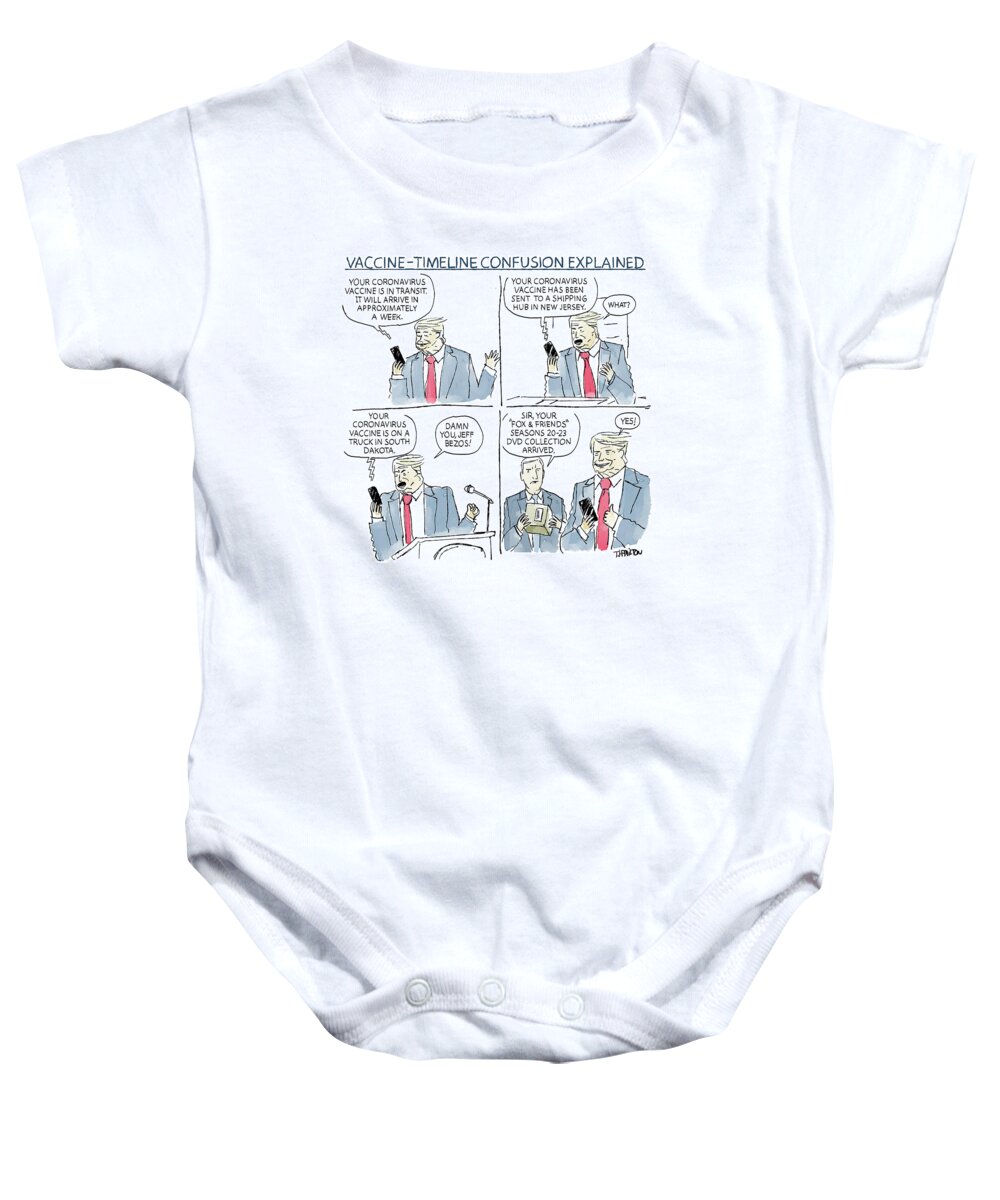 Captionless Baby Onesie featuring the drawing Vaccine Timeline Confusion Explained by Tim Hamilton