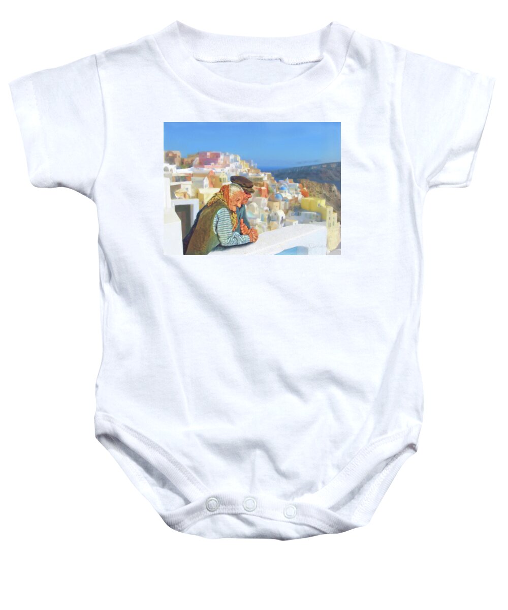 Elders Baby Onesie featuring the painting View from the Wall by Joel Smith