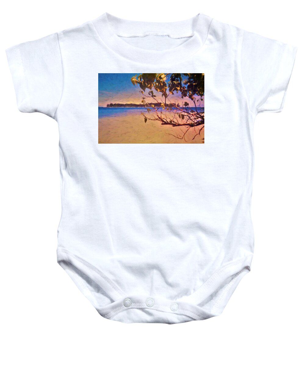Gizo Baby Onesie featuring the mixed media View Of Small Islands Near Gizo Solomon Islands by Joan Stratton