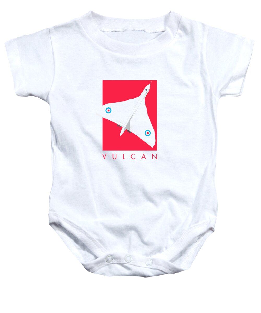 Aircraft Baby Onesie featuring the digital art Vulcan Jet Bomber - Crimson by Organic Synthesis