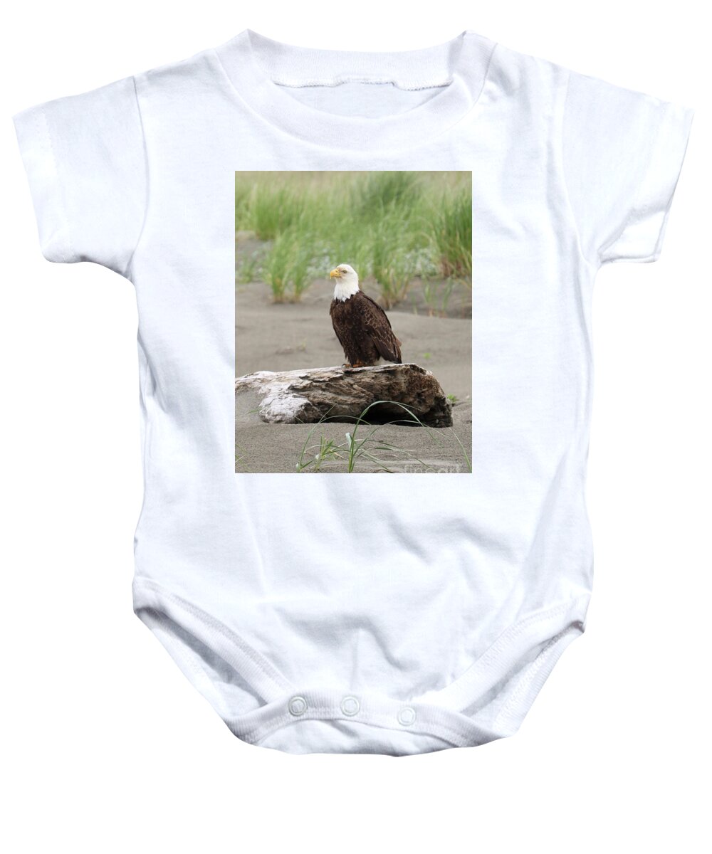 Bald Eagle Baby Onesie featuring the photograph Washington Beach Bald Eagle by Carol Groenen