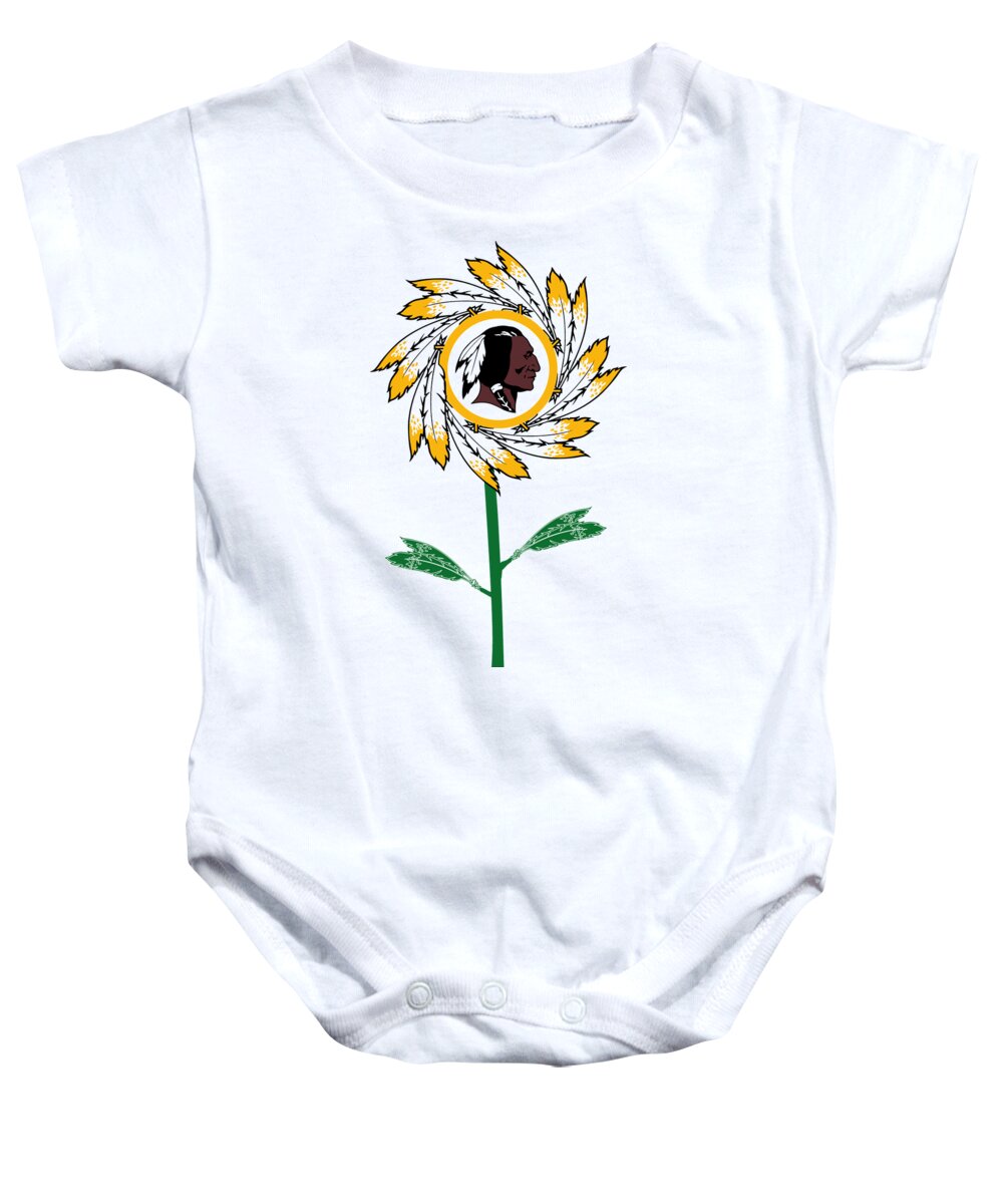Nfl Baby Onesie featuring the digital art Washington Redskins Commanders - NFL Football Team Logo Flower Art by Steven Shaver