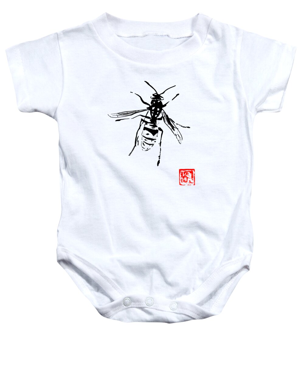 Wasp Baby Onesie featuring the drawing Wasp by Pechane Sumie