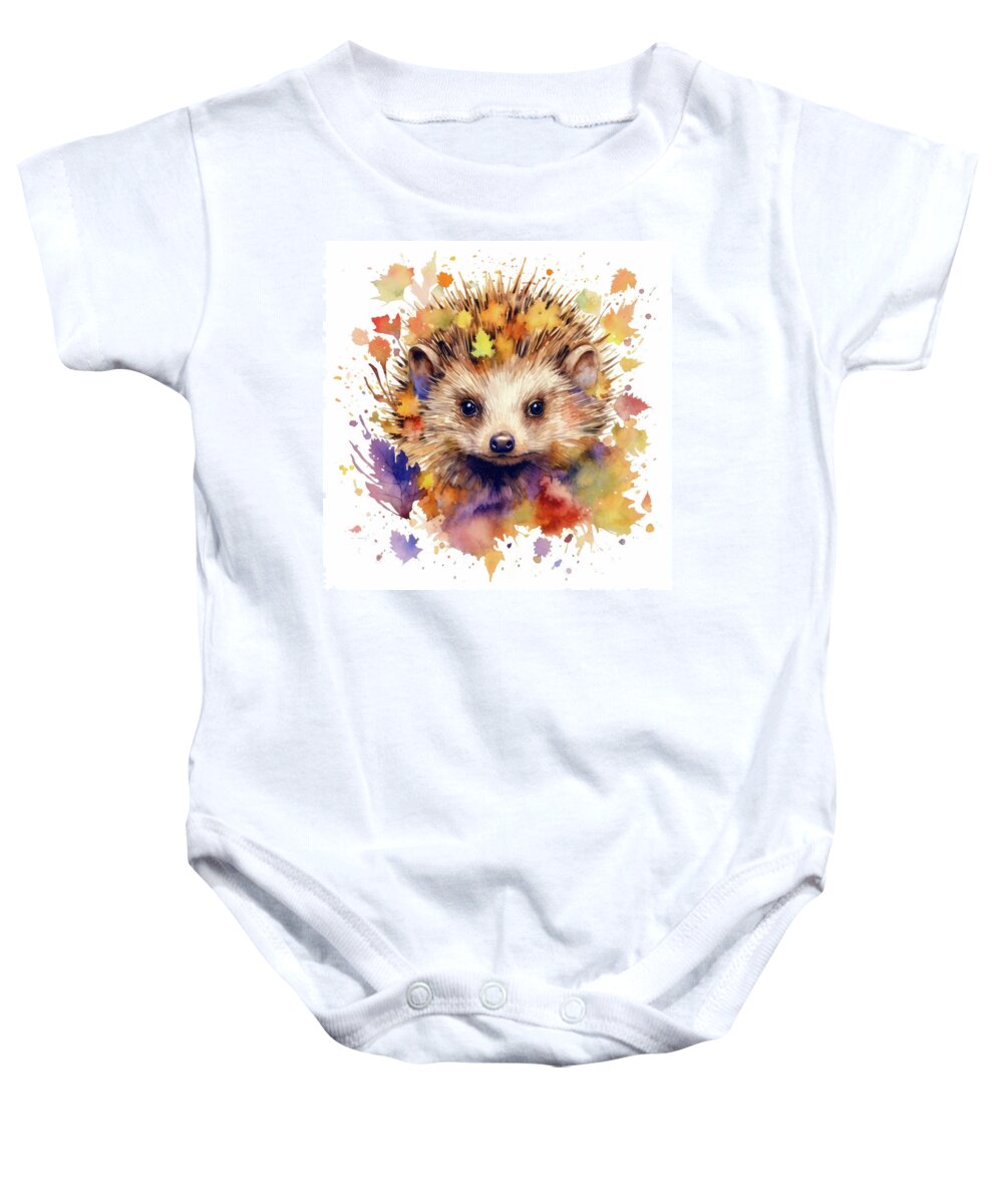 Hedgehog Baby Onesie featuring the digital art Watercolor Animal 95 Hedgehog by Matthias Hauser